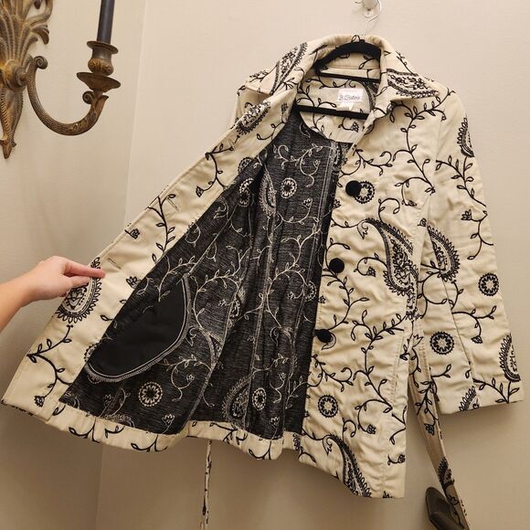 VTG 3 Sisters Women's M Embroidered Floral Paisley Tapestry Jacket Pea Coat - Picture 8 of 10